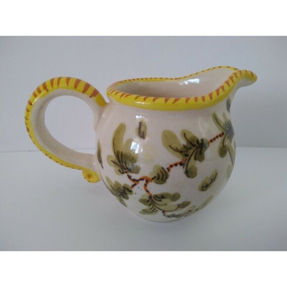 Italy Hand Painted Yellow floral creamer mini pitcher porcelain 2 1/4 x 3 in. - Picture 3 of 6